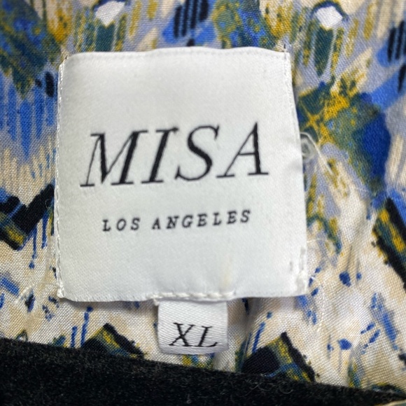 Misa Long Sleeve Maxi Dress Smocked Waist Blue White Geometric Print - Picture 5 of 10